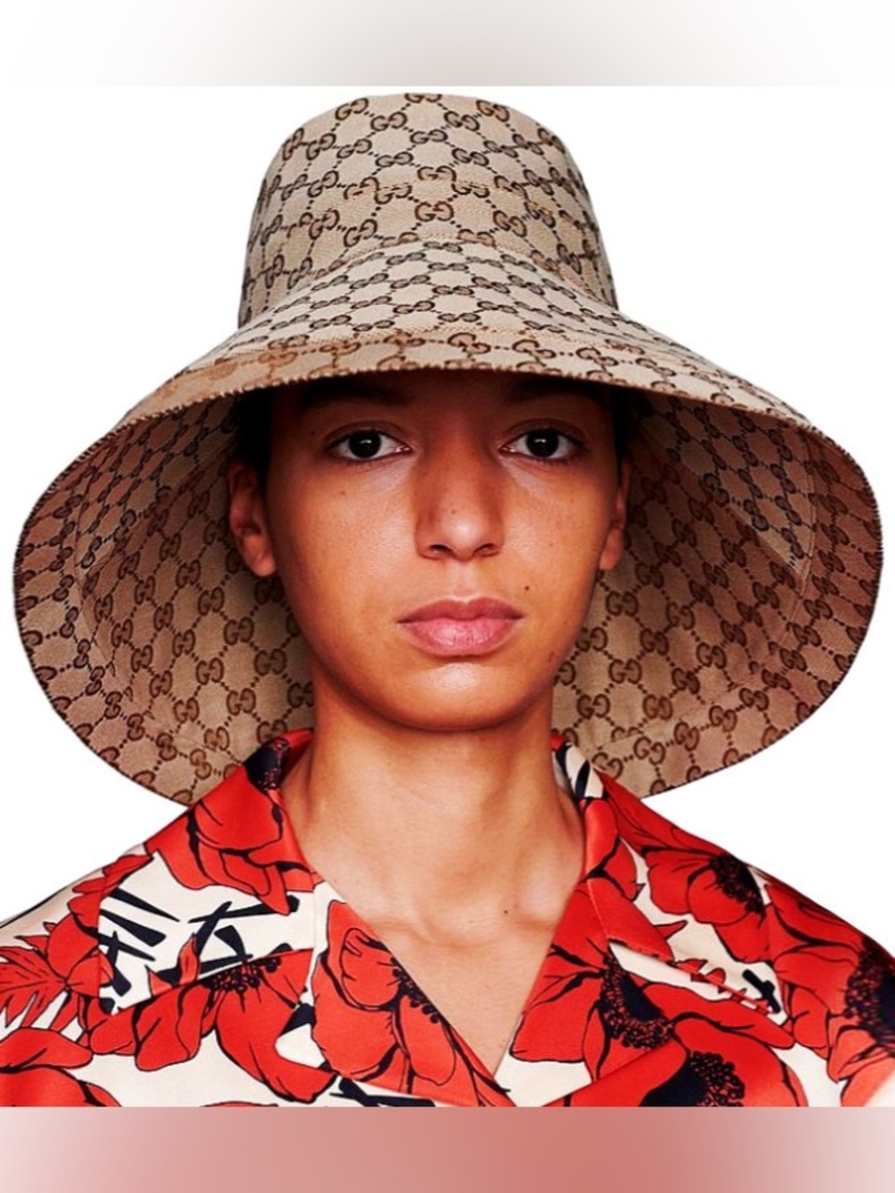 Monogram Jacquard Bucket Hat Beige Canvas Tan Large Wide Brim Golden Summer New - Picture 3 of 16